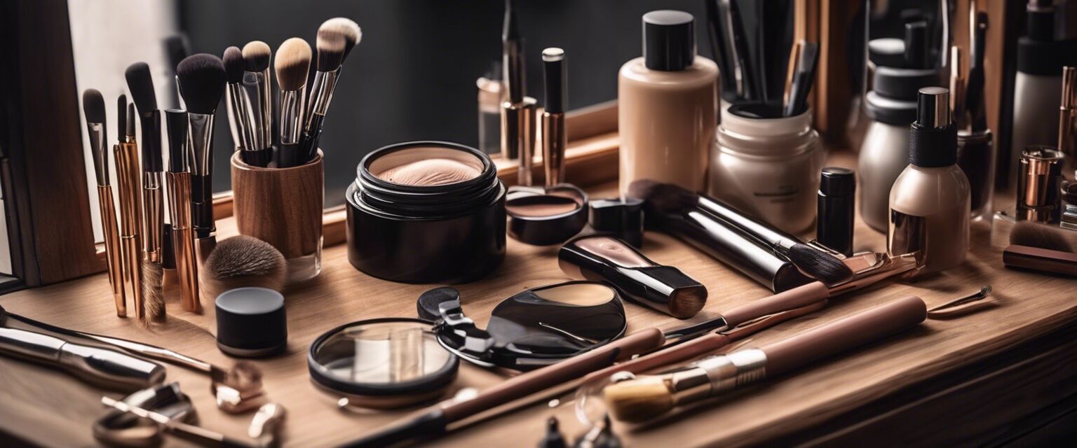 Beauty tools arranged on a vanity