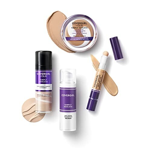 Covergirl Simply Ageless makeup collection with foundation, concealer, and cream products.