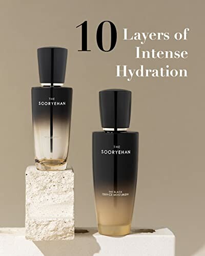 Two Sooryehan moisturizer bottles on a beige background with text '10 Layers of Intense Hydration'.